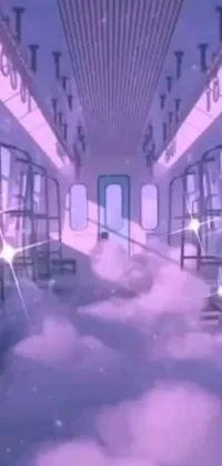 This phone live wallpaper features an anime-inspired scene of a train car, infused with magical realism, and a Tumblr aesthetic