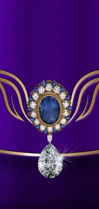 Experience the luxury of a purple and gold background with a stunning diamond brooch at its center