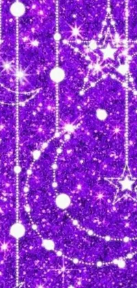 Transform your phone with a dazzling live wallpaper featuring a purple background, adorned with stars, snowflakes, and glittery crystals