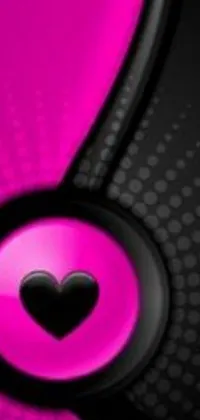 This live wallpaper for phone devices displays a heart shaped design on a gradient black and pink background