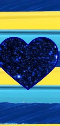 This phone live wallpaper features a vibrant blue and yellow striped background adorned with a heart symbol, picture, Instagram icon, and digital art graphic