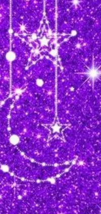 This mesmerizing phone live wallpaper boasts a purple background filled with twinkling stars and a gorgeous crescent moon