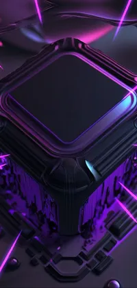 This live wallpaper for your phone features a stunning 3D render of a computer mouse, perched atop a black cuboid device and surrounded by swirling purple liquid