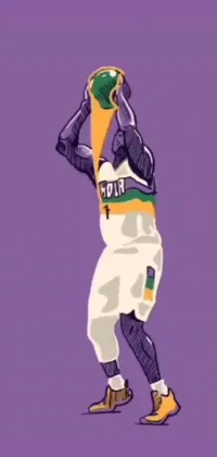 This live wallpaper for phones features a cool cartoon basketball player holding a ball
