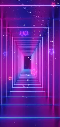 Experience a mesmerizing and futuristic phone live wallpaper with a purple and blue neon tunnel and a vast expanse of stars in the background