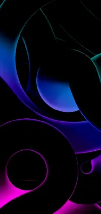 This phone live wallpaper boasts a black background with a close-up view of a cell phone in shades of blue and purple