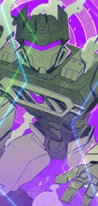 This live wallpaper features a detailed close-up of a robot inspired by the Transformers Armada franchise against a vibrant purple background
