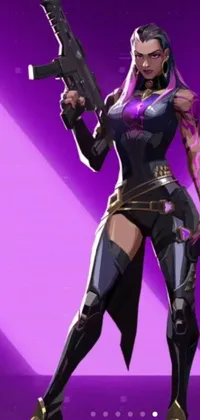 This captivating live wallpaper features a bold woman in a full body X-Force outfit standing courageously with a gun at the ready