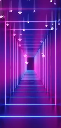 This lively Phone Live Wallpaper features a neon corridor with dazzling stars and a hologram, casting a futuristic and vibrant tone with pink and purple hues