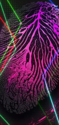 This live wallpaper features a futuristic digital fingerprint with neon lights on it, combining intricate biopunk patterns and glowing pink laser eyes to create a dynamic and visually stunning background for your phone