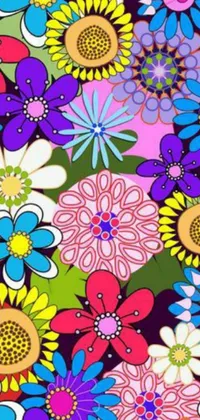 Adorn your phone screen with a vibrant and mesmerizing live wallpaper featuring a bunch of colorful flowers beautifully arranged on a black background