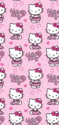 Add some playfulness to your phone with this Hello Kitty patterned live wallpaper on a pink background