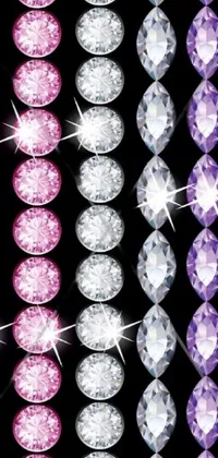 This live phone wallpaper flaunts a dazzling display of diverse colored diamonds set against a dark background