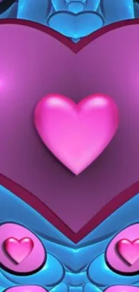 This phone live wallpaper features a stunning large pink heart surrounded by smaller pink hearts in different sizes and placements