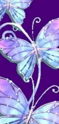 This live wallpaper features three butterflies on a purple background