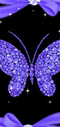 This stunning phone live wallpaper showcases a beautiful purple butterfly with a diamond on its wing