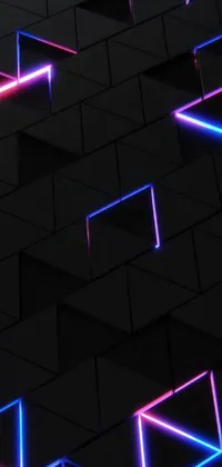 Looking for a visually stunning and futuristic live wallpaper for your phone? Look no further than this impressive design featuring floating cubes adorned with vibrant neon lights