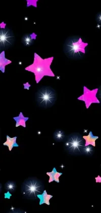 This phone live wallpaper features a stunning digital art display that showcases a bunch of twinkling stars set against a black background