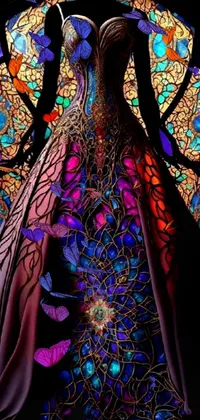 Adorn your phone's screen with an exquisite live wallpaper featuring a dress on display in front of a stunning stained glass window