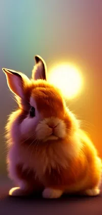 This phone live wallpaper depicts a brown and white rabbit in digital art style