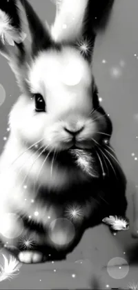 Looking for a stylish and unique phone wallpaper? Look no further than this stunning black and white live wallpaper featuring an adorable airbrushed rabbit by Jennifer Janesko