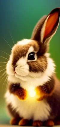 This charming phone live wallpaper features a delightful brown and white rabbit sitting on a table, nibbling on carrots and occasionally bouncing around