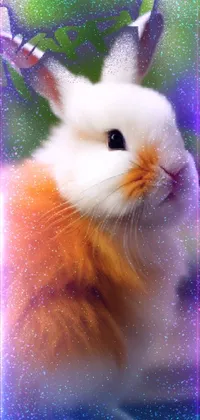 This live wallpaper features a digital rendering of a cute, realistic rabbit with an orange and white fur coat, whimsically adorned with a crown