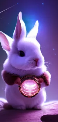 Enjoy a whimsical white rabbit phone live wallpaper, complete with a glowing orb accessory