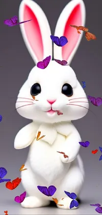 This live phone wallpaper showcases an ultra-realistic 3D illustration of a toy rabbit with large, adorable eyes