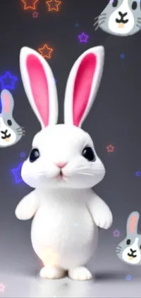 This captivating live wallpaper depicts a cute toy rabbit sitting on a table in a charmingly detailed background image