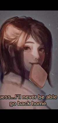 This phone live wallpaper showcases an anime-style drawing of a character lost and homesick with a plaster on her cheek