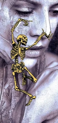 Looking for a unique gothic live wallpaper for your phone? Check out this haunting design featuring a stunningly detailed skeleton holding a knife