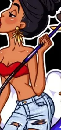 This phone live wallpaper features a bold and striking image of a woman smoking a hookah in cartoon style