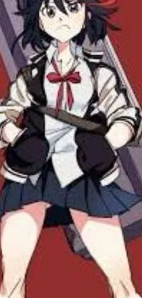 This live wallpaper features an anime-inspired female character adorned in a short skirt and wielding a knife
