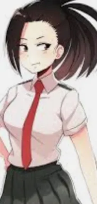 This live wallpaper features an anime-style depiction of a schoolgirl in a crisp white and blue uniform, posing confidently with hands on hips against a calm blue backdrop
