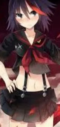This dynamic phone live wallpaper features a gothic girl holding a sharp knife while sporting a striking black beret adorned with a bold red star