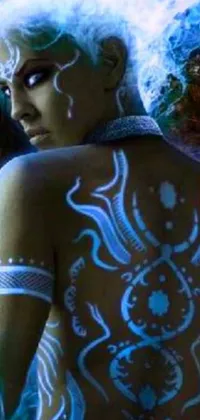 This live wallpaper features a stunning close-up of intricate body paint, with airbrush-like designs
