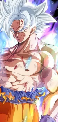 This live wallpaper is perfect for any Dragon Ball fan! Featuring a highly detailed portrait of Goku's son, Gohan, in a white dress and glistening muscles, this iPhone 15 background is a must-have
