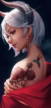 This striking phone live wallpaper features a fierce woman with a tattooed arm, inspired by fantasy art