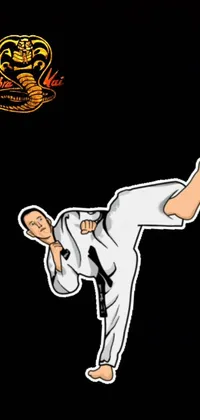 Add a kick of energy to your mobile device with this dynamic live wallpaper! Featuring a vector art image of a man in a traditional white gi performing a powerful kick, this image is sure to impress