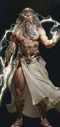 This dynamic live wallpaper features a depiction of a man holding a lightning bolt set against a striking dark background