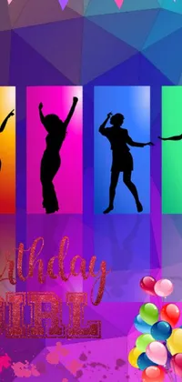 This dynamic and festive live wallpaper features a group of people joyfully line dancing in front of vibrant balloons