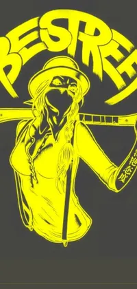 This live wallpaper features a striking black and yellow drawing of a female holding a baseball bat