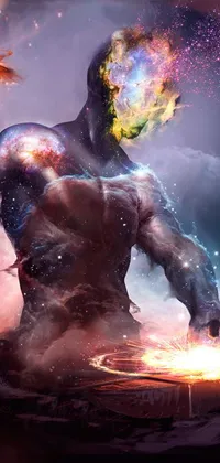 This live wallpaper features a powerful balrog demon holding a flame in a stunning nebulaic background