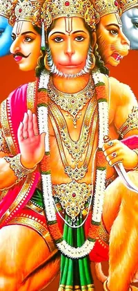 This phone live wallpaper features a striking image of Lord Hanuman, depicted in multiple repetitions in a bold and eye-catching style