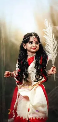 This delightful live phone wallpaper features a little girl cosplaying a character from the popular Indian epic Ramayan