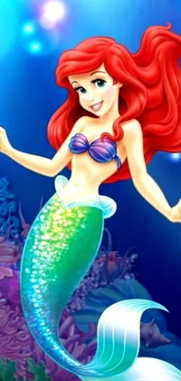 Experience the magic of Disney's Little Mermaid movie with this stunning Ariel Phone Live Wallpaper