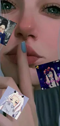 This live wallpaper features a close-up of a person with a finger on her lips