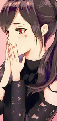 This phone live wallpaper depicts a delicate anime-style face of a woman with hands covering her face, creating a gloomy atmosphere