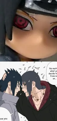 This phone live wallpaper highlights a close-up of a popular anime figurine with intense red eyes, depicted in a detailed and lifelike manner